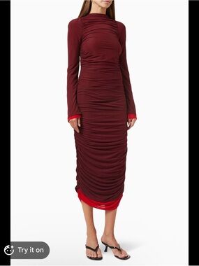 Simon Miller MESH Azora Mesh Midi Dress Burgundy Bodycon Women’s Size Medium NWT